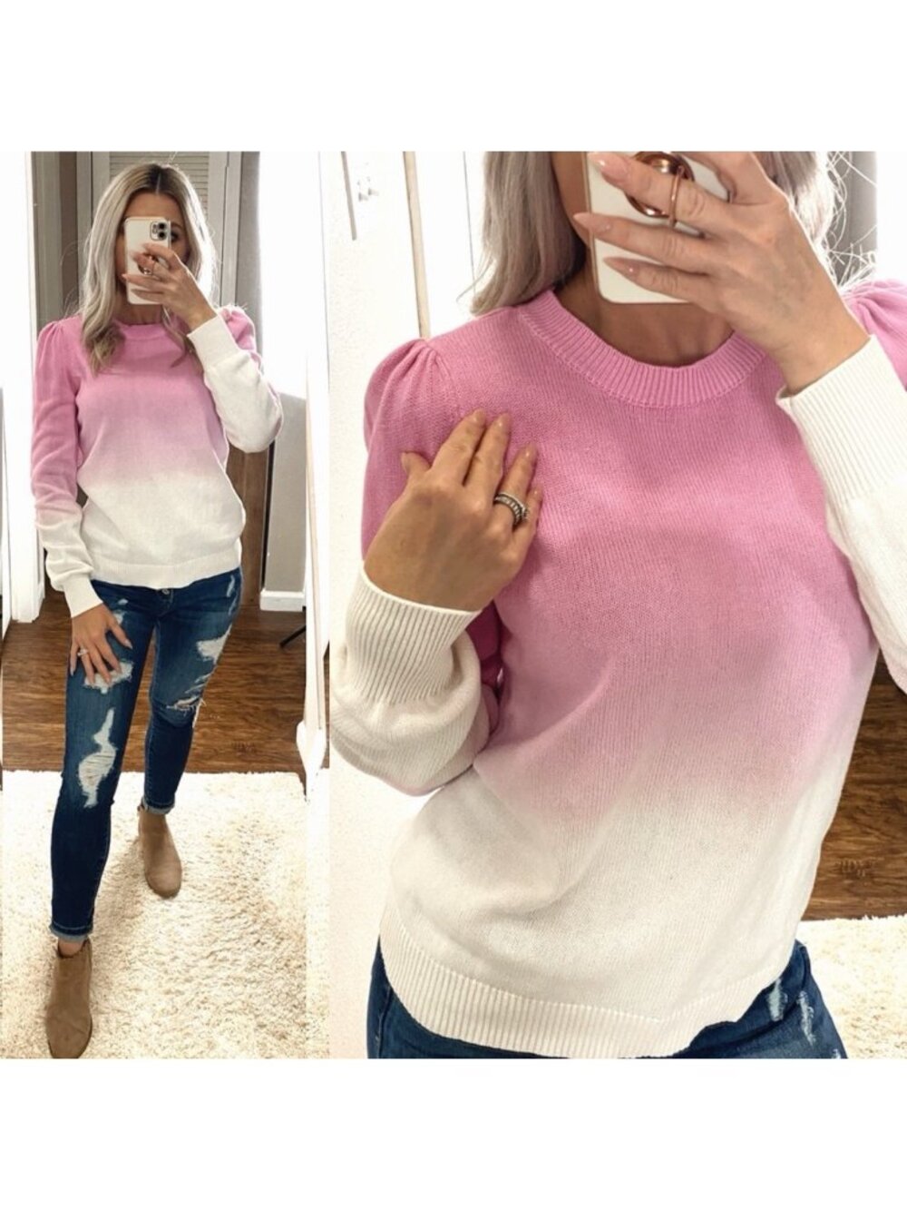 LOFT Dip Dye Sweater Large Pink